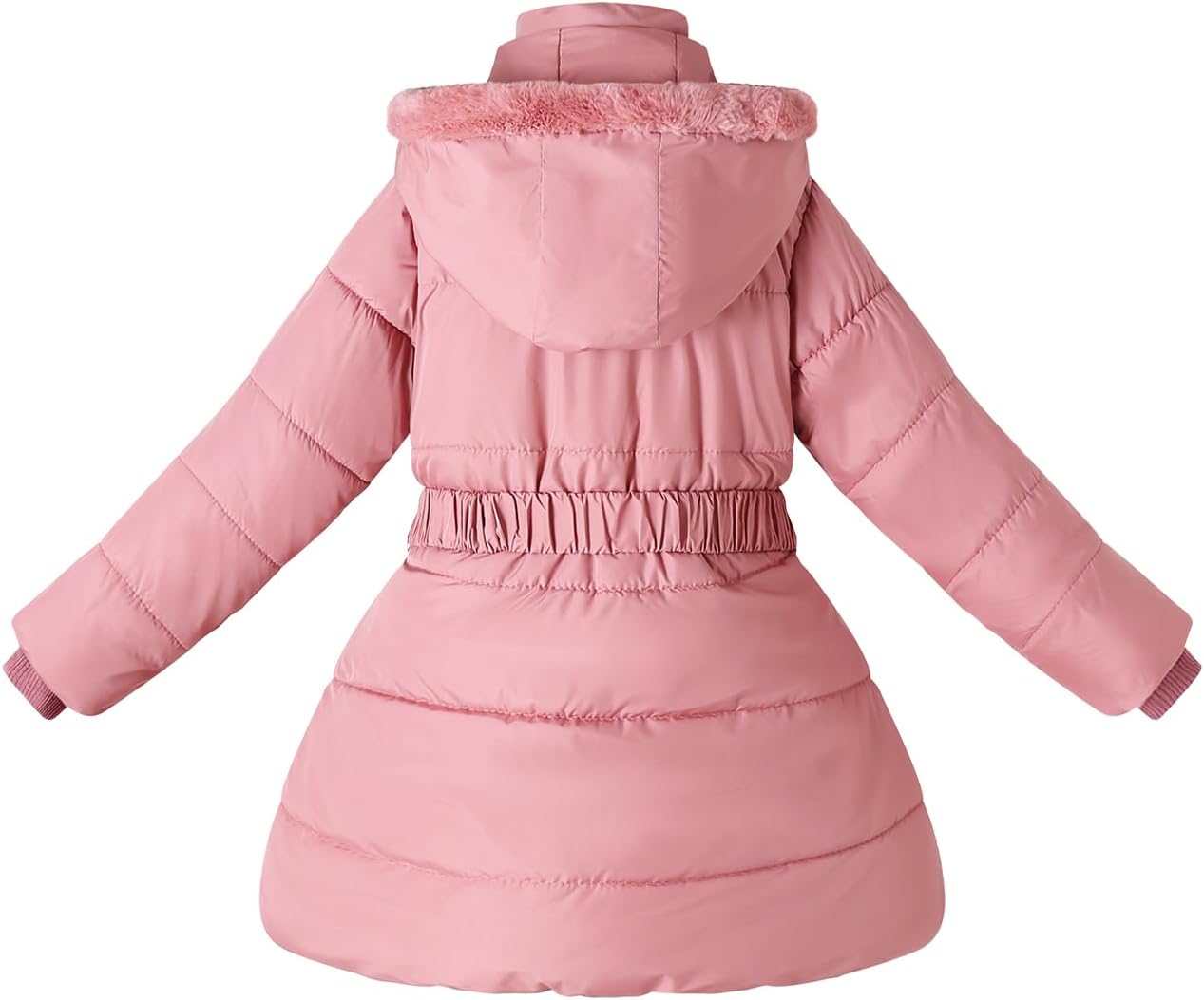 Kids Winter Girls Coats Fleece Padded Fur Collar Hooded Puffer Jackets Clothes - Image 2