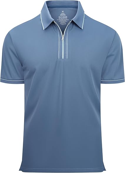 Alex Vando Mens Zipper Golf Shirt Moisture Wicking Zip Up Solid Fashion Polo Shirts