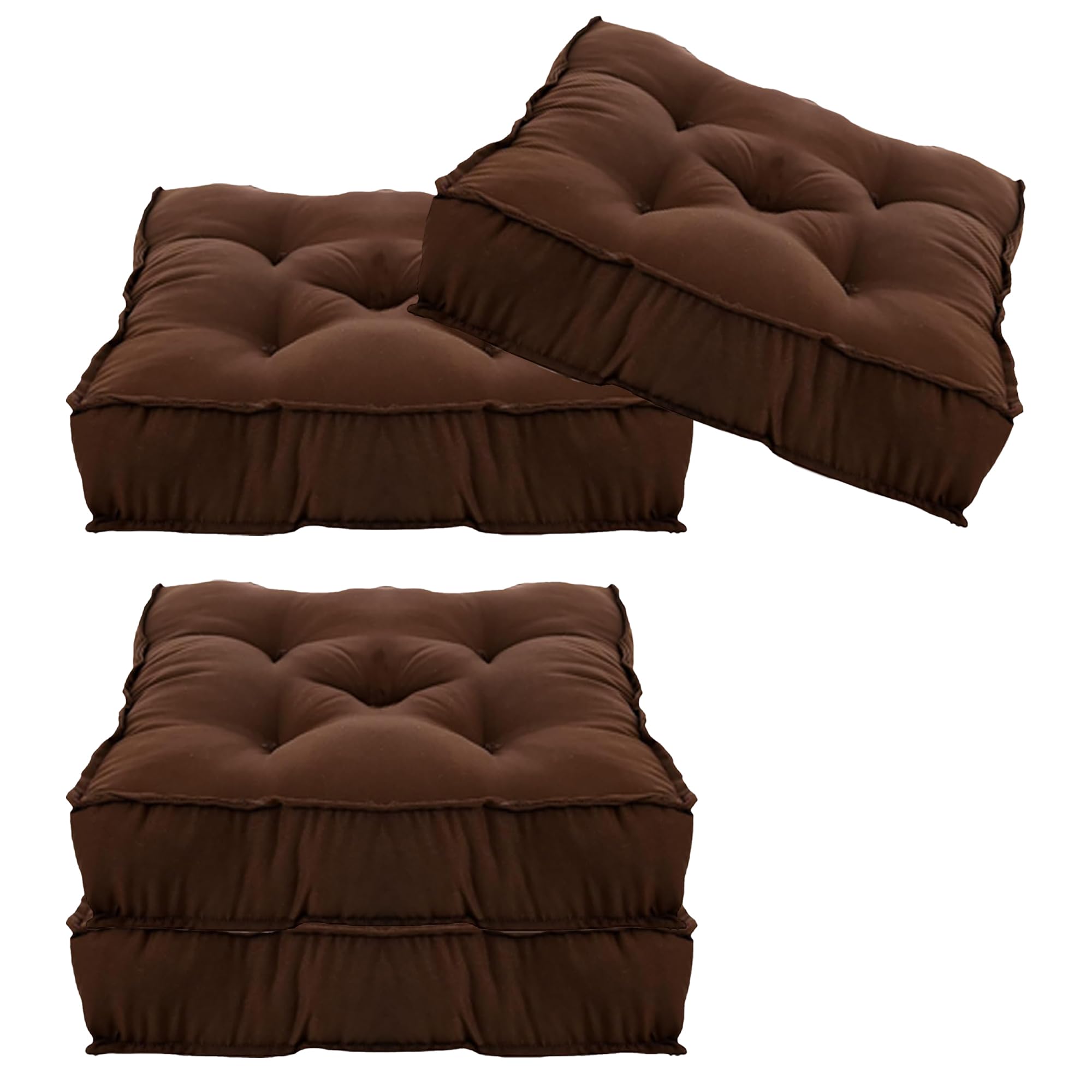 Kuber Industries Pack of 4 Square Chair Pad/Cushion|Quilted Microfiber Fabric & Solid Color|Soft & Comfortable Sitting|Size 45 x 45 x 7 CM (Brown)-image-24