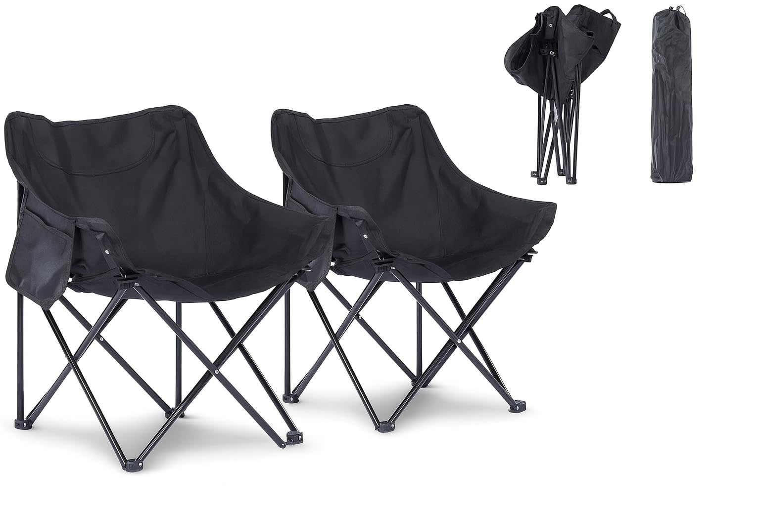 JOVARE Heavy Duty Folding Camping Chair with Side Pocket, Portable Outdoor Chair for Camping, Road Trips, Garden & Travel, Compact & Lightweight with Carry Bag –150KG Weight Capasity (Pack of 2)