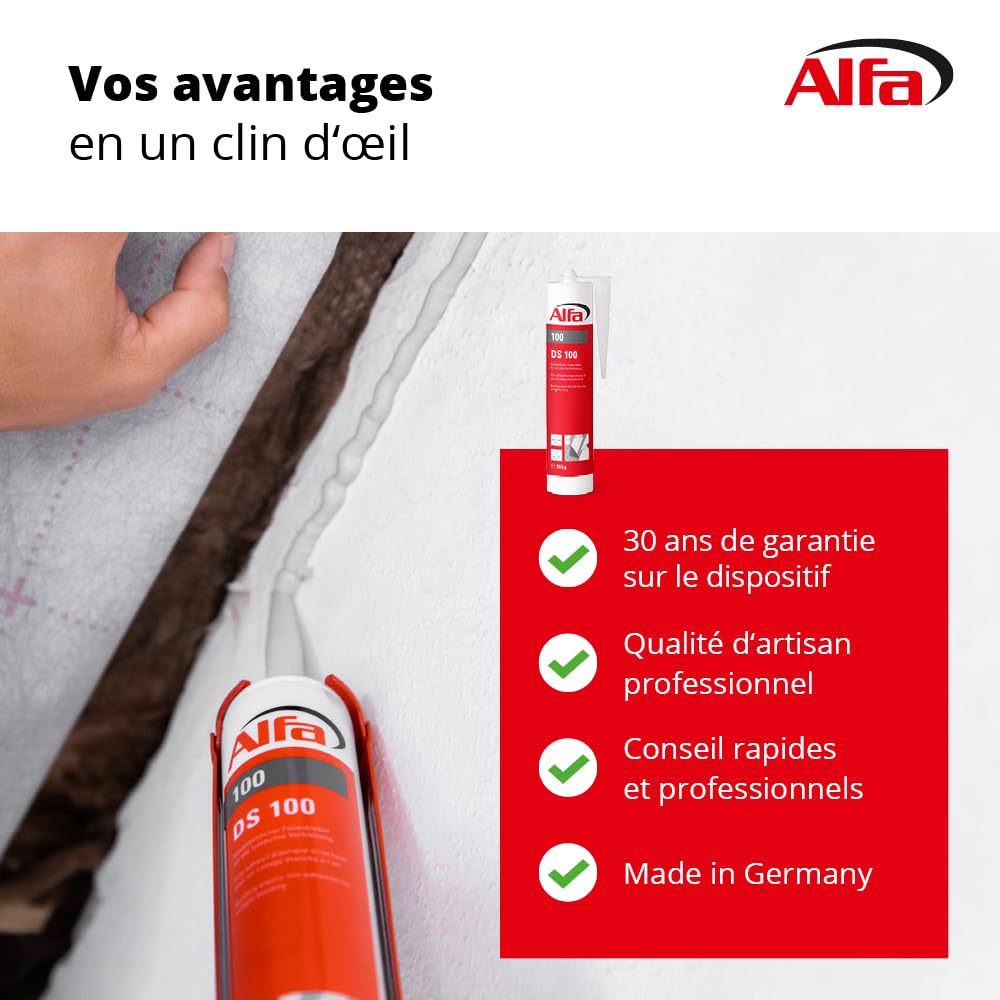 Alfa DS Colle d'étanchéité pour pare-vapeur & films – 315 g – 20 pièces | Mastic d'étanchéité élastique intérieur et extérieur pour un collage étanche à l’air des chevauchements, DIN 4109
