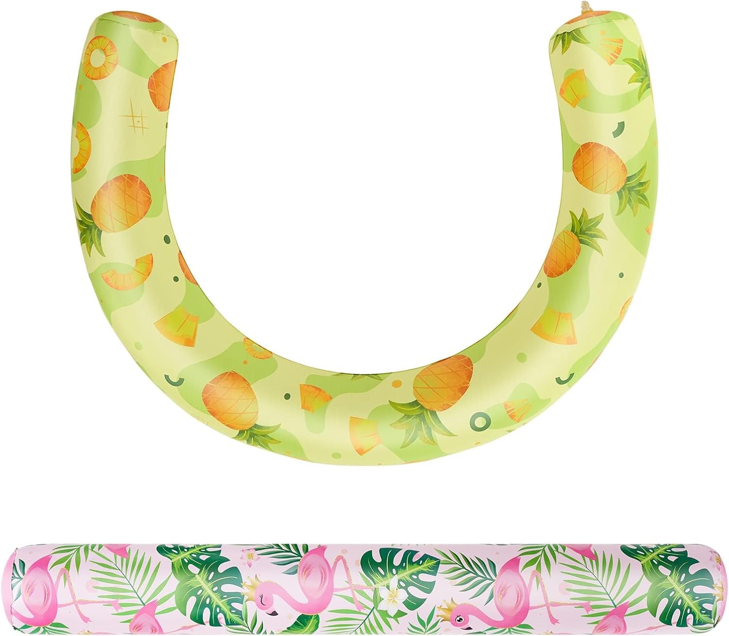 WERNNSAI Inflatable Swimming Noodles Set - 2 Pack Pool Noodles Floats for Adults Pool Noodle Pink Yellow Curved Swimming Pool Float for Summer Vacation Sea Beach Lake Party (Flaming & Pineapple)