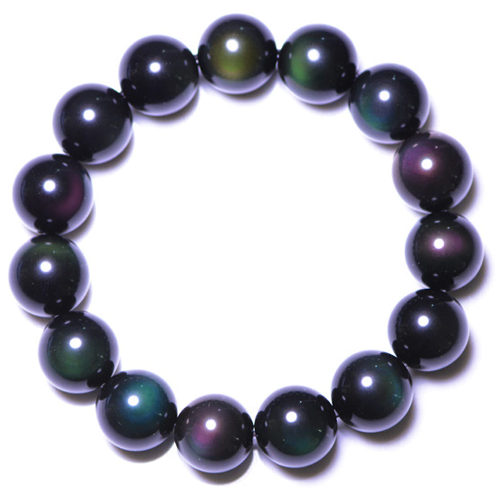 LYGBAOFUL Czarna bransoletka z obsydianu, bransoletka dla par naturalny tęczowy koralik z kryształem dla kobiet mężczyzn, 14 mm (kolor: tęcza, rozmiar 8 mm)
