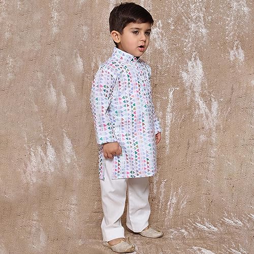 Image of AJ DEZINES Kids Cotton Printed Kurta Pyjama Set For Boys