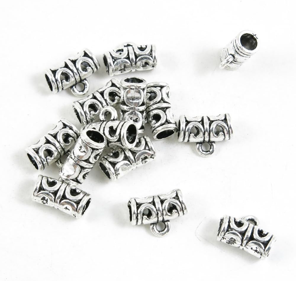 960 Pieces Antique Silver Jewelry Making Supply Charms Findings 20285 Tube Bead Bail Cord Ends
