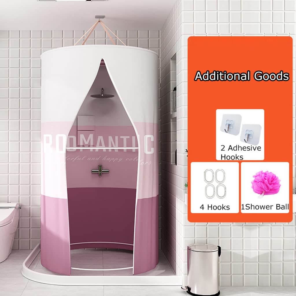 Duschvorhang Rund Runder Polyester Hängender Wärmedämmungs-doppelter Reißverschluss Duschvorhang, Runder Verdickter Wasserdichter Badezimmer Duschvorhang(Pink,100X200CM)