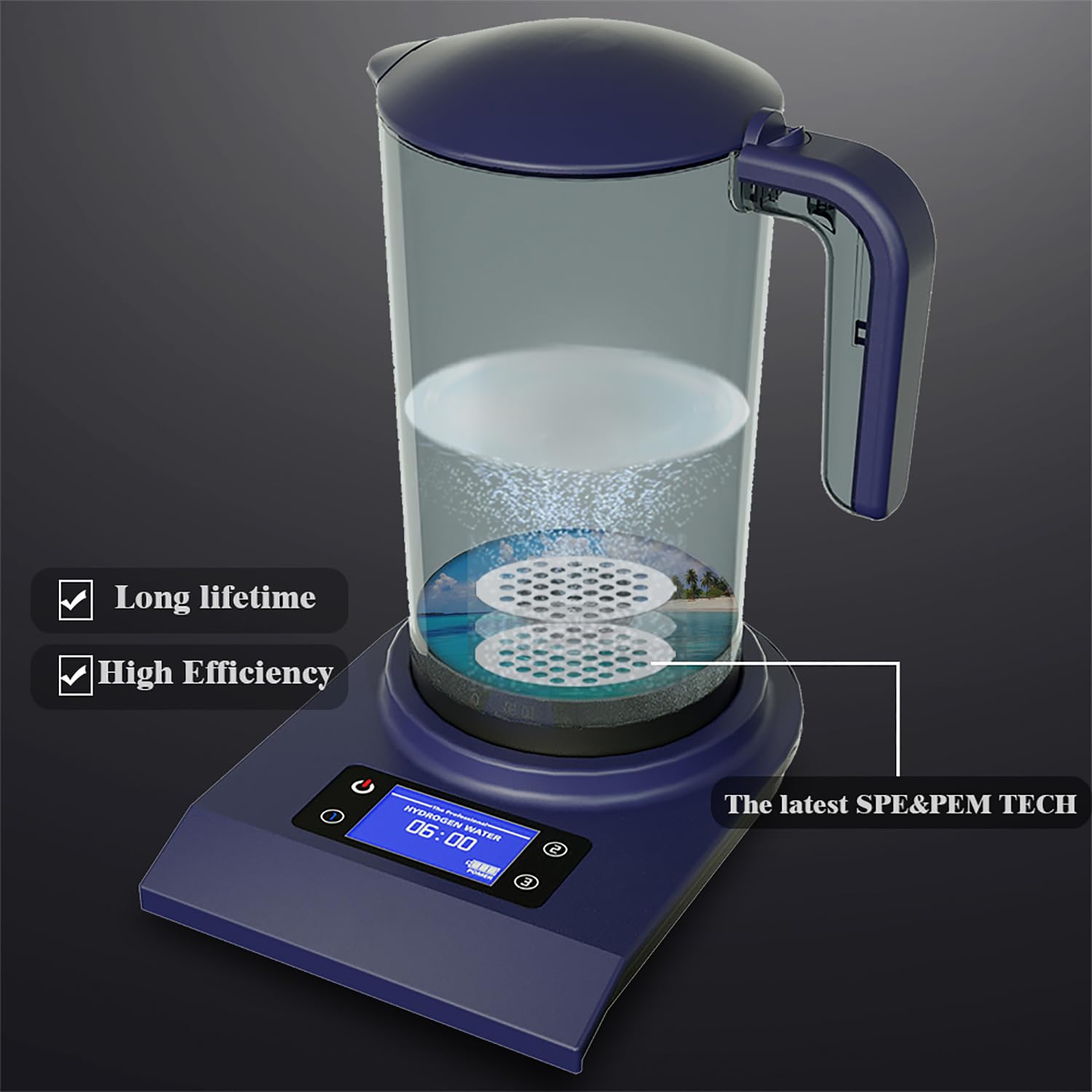 GOSOIT Hydrogen Alkaline Water Machine Generator Maker,Hydrogen Alkaline Water Pitcher Dispenser Ionized Water LED Display and Smart Touch Operation,Used for Home and Office 2.0 L…, Purple