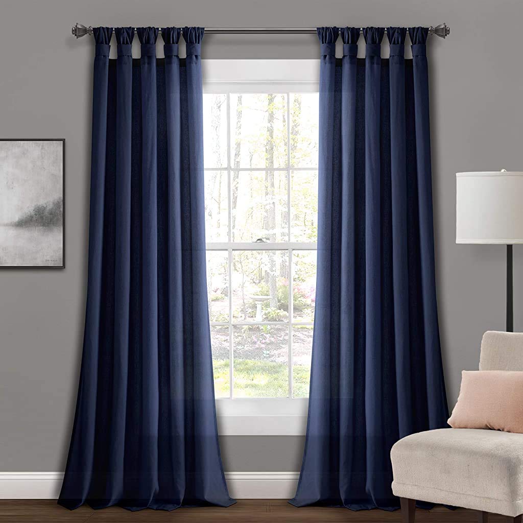 Lush Decor Burlap Knotted Tab-Top Window Curtain Panel Pair, 45"W x 84"L, Navy