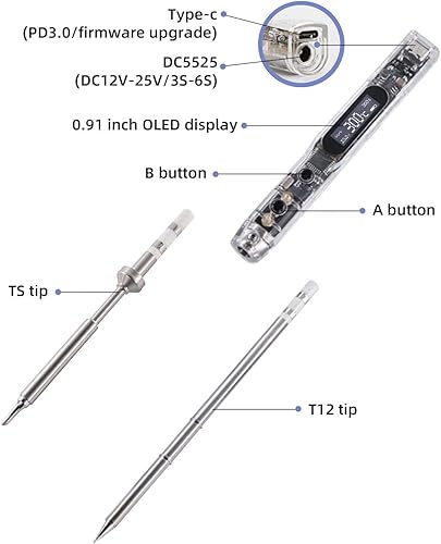 Miniatura 7 de Soldador eléctrico de 68 W, SEQURE SI012 Pro Soldador portátil, herramientas de soldadura digital con pantalla OLED, calentamiento de arranque