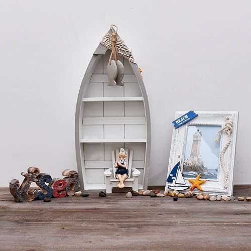 Miniatura 3 de Velero de madera pequeño náutico decoración de barco costero playa temática adornos para el hogar, baño, habitación (C)