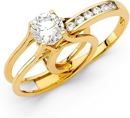 Miniatura 4 de TWJC 14k Yellow OR White Gold Solid Engagement Ring & Wedding Band Set