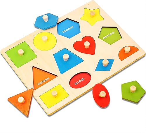 Montessori - Rompecabezas de madera con forma de clavija, 12-18-24 meses con perilla para niños pequeños y clasificador de colores para aprendizaje