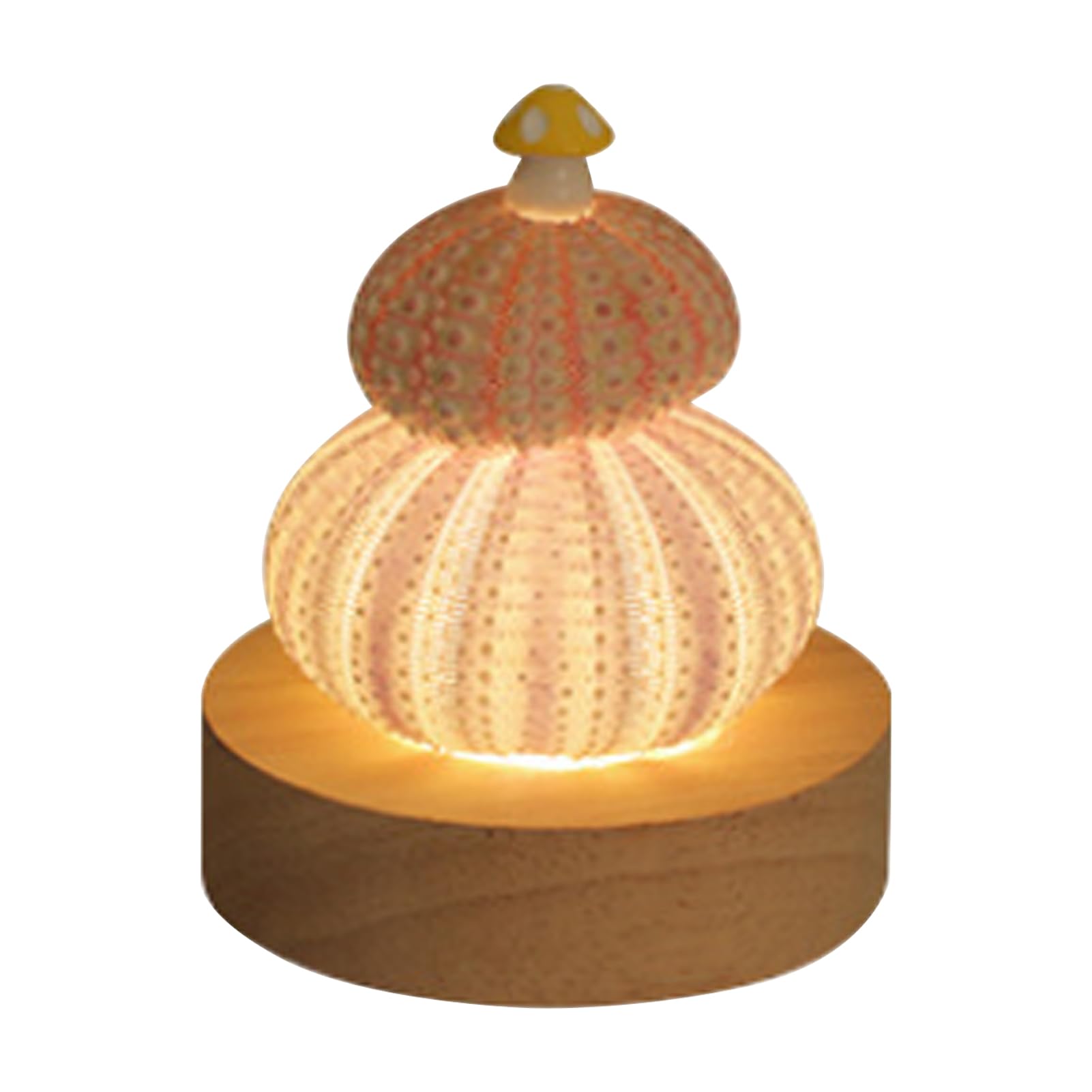 Fofetbfo Sea Urchin Night Light, Mushroom Lamp, Shells Sea Urchin Lamp with Glass Cover and Wooden Base for Boys Girls Friends Lover, USB Rechargeable (bilayer)