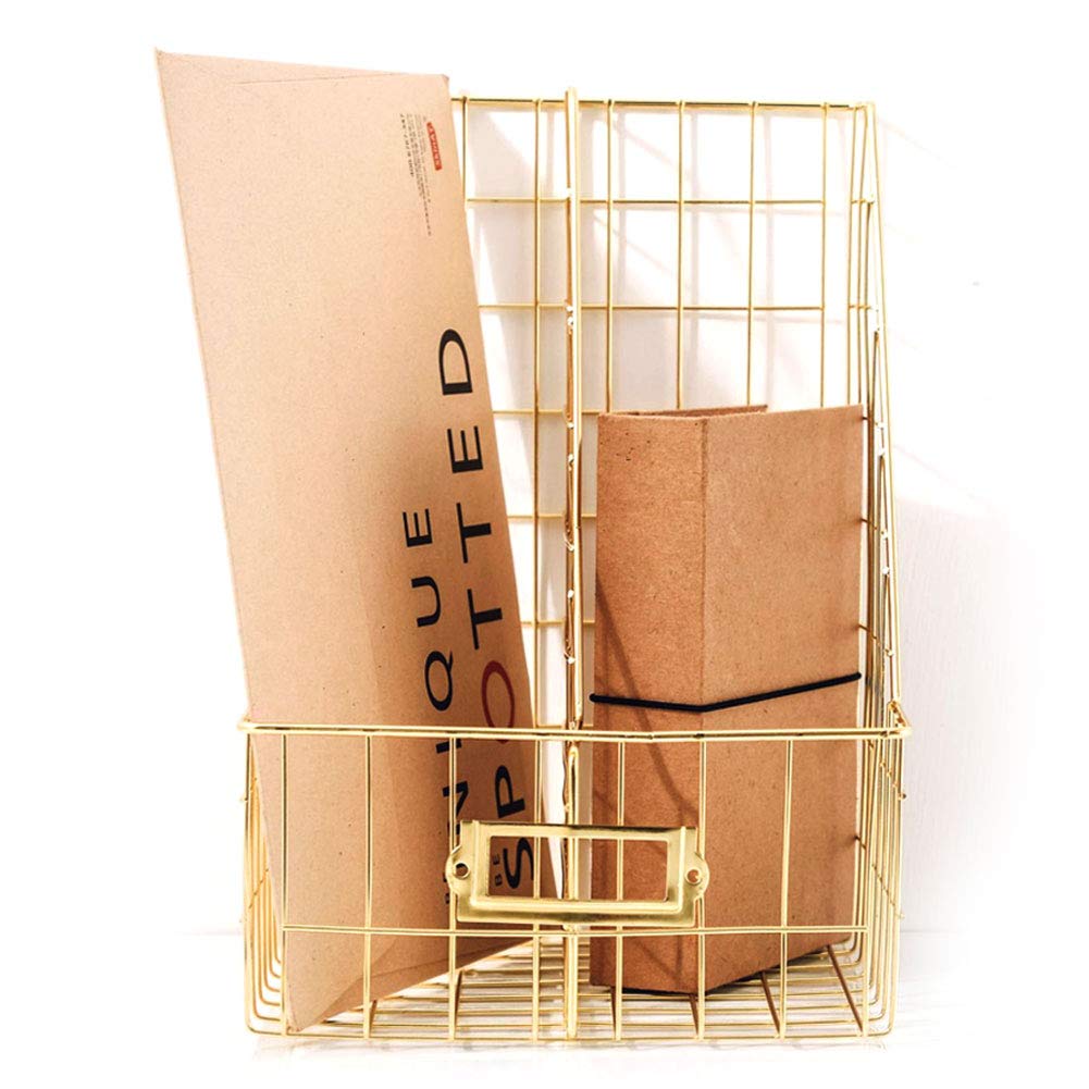 Vaschetta Portacorrispondenza File Organizer, Portalettere in Carta, Organizer da Scrivania a Scomparti, Decorativo, per Buste, Documenti, Libri, Stoccaggio Classificato(Doppie Griglie),Light gold