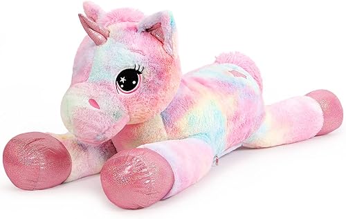 Juguete de peluche de unicornio de 31.5 pulgadas, enorme almohada de felpa de unicornio suave, grande caballo grande, mullido, de gran tamaño,