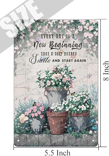 Miniatura 5 de Zomyto Cartel de hojalata inspirador para pared, diseño de mariposas, citas de motivación, póster de cada día es un nuevo comienzo, pinturas de