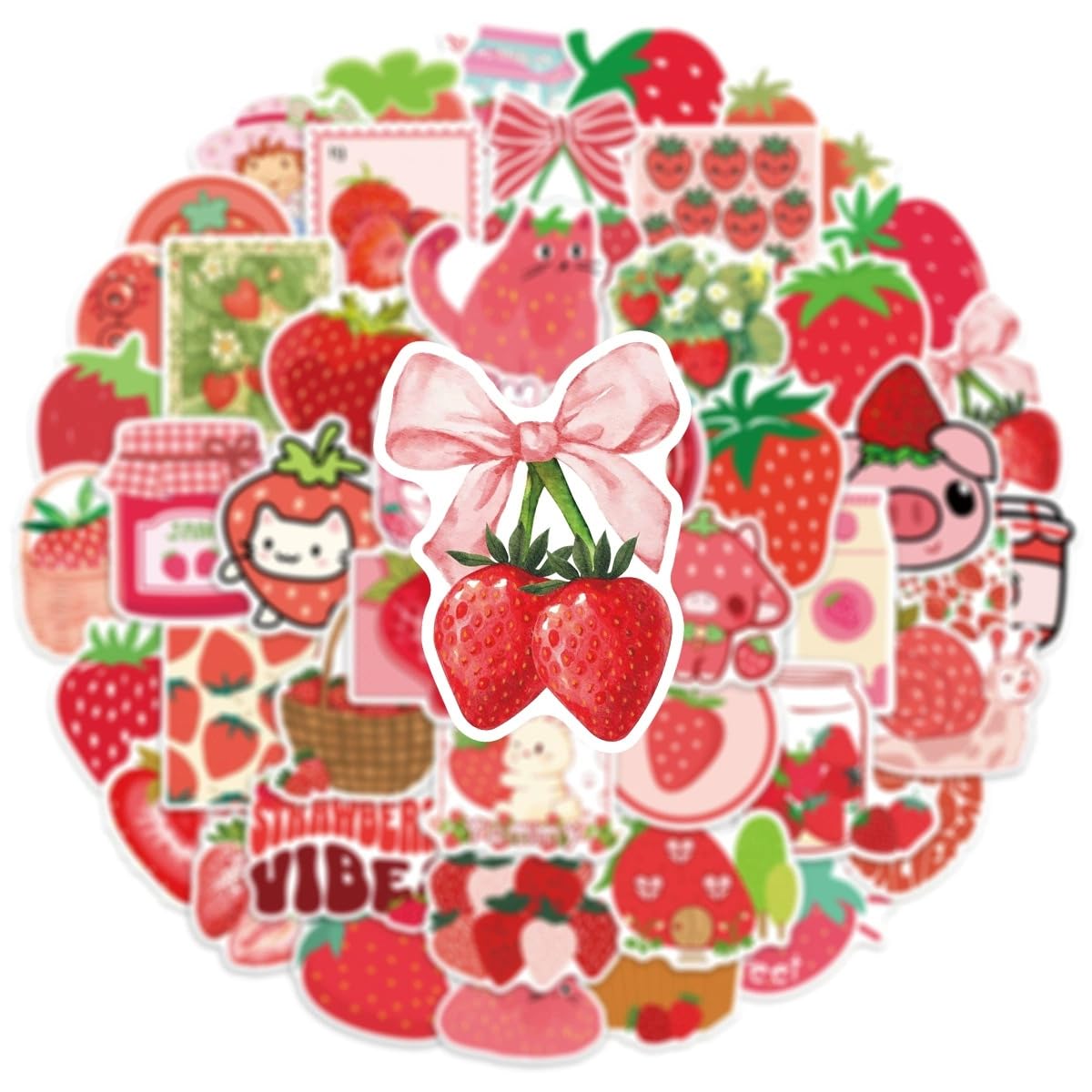 50 PCS Unique Strawberry Stickers,Strawberry Sticker Pack Vinyl Skateboard Guitar Door Laptop Luggage Car Bike Water Bottle Birthday Party Supplies Teens Boys and Girls Decals