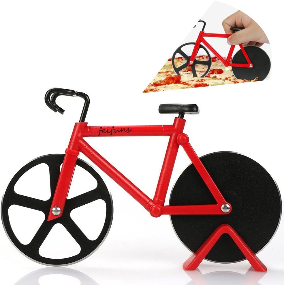 Amazon (Red) Pizza Cutter Bicycle Pizza Slicer Dual Stainless Steel