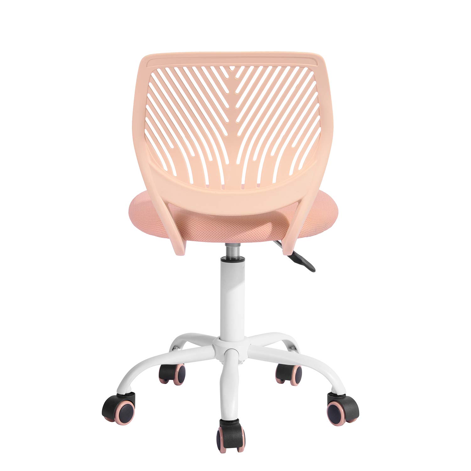 FurnitureR Chaise de Gaming Compacte, Dossier Creux en PP, Hauteur Réglable, Assise Ergonomique Pivotante en Mousse, Base en Fer à 5 roulettes, pour la Lecture, Le Dessin, Le Gaming, Candy Rose