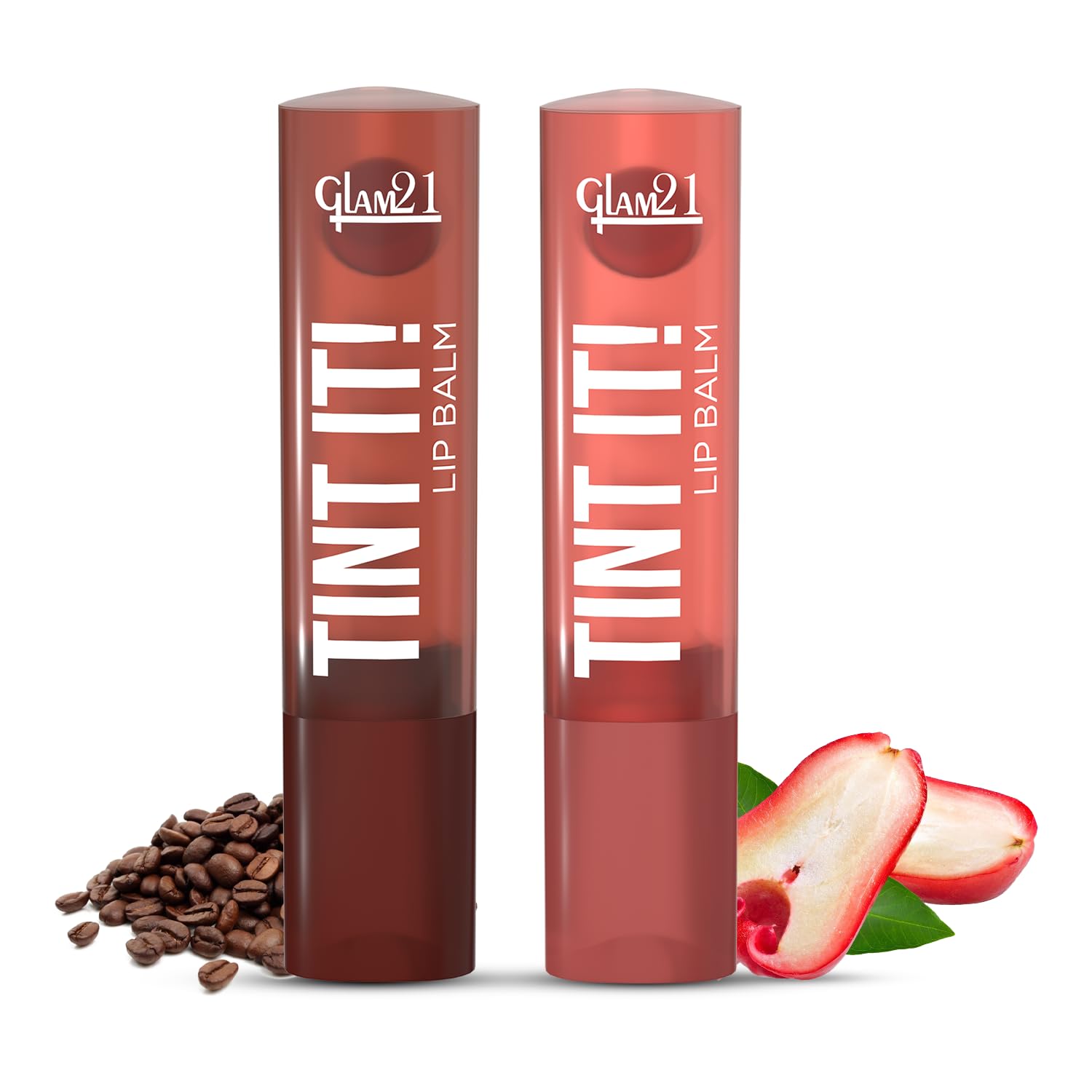 Glam21 Tint it! Lip Balm | Everyday Hydration & Moisturized Lips with Vitamin-E, Shea Butter, Avocado Oil, SPF15 |Lip Care For Dry & Chapped Lip- Coffee Beans & Rose Apple | 3.5gm Each | Combo Pack Of 2