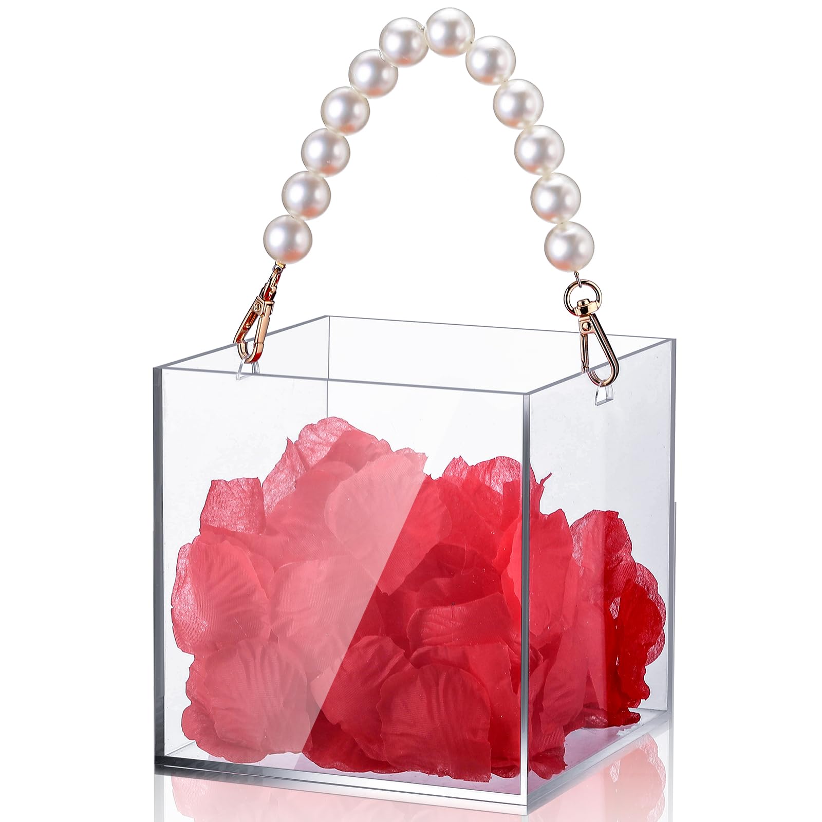 SiliFine 1 Pc Clear Flower Girl Basket for Wedding Acrylic Flower Basket with Pearl Handle Wedding Holder for Girls for Confetti, Petal Home
