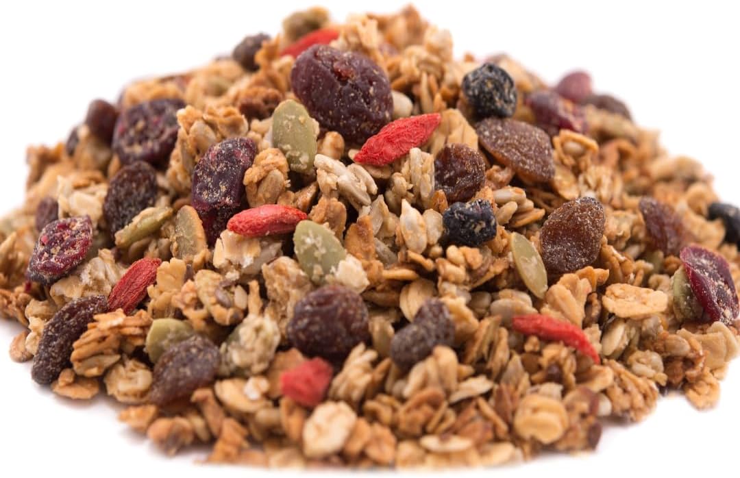 Gerbs Super 5 Fruit Granola, 2 LBS - Top 14 Food Allergy Free & Non GMO - Unsulfured & Keto Safe - Cranberry, Blueberry, Goji Berry, Cherry, Raisin