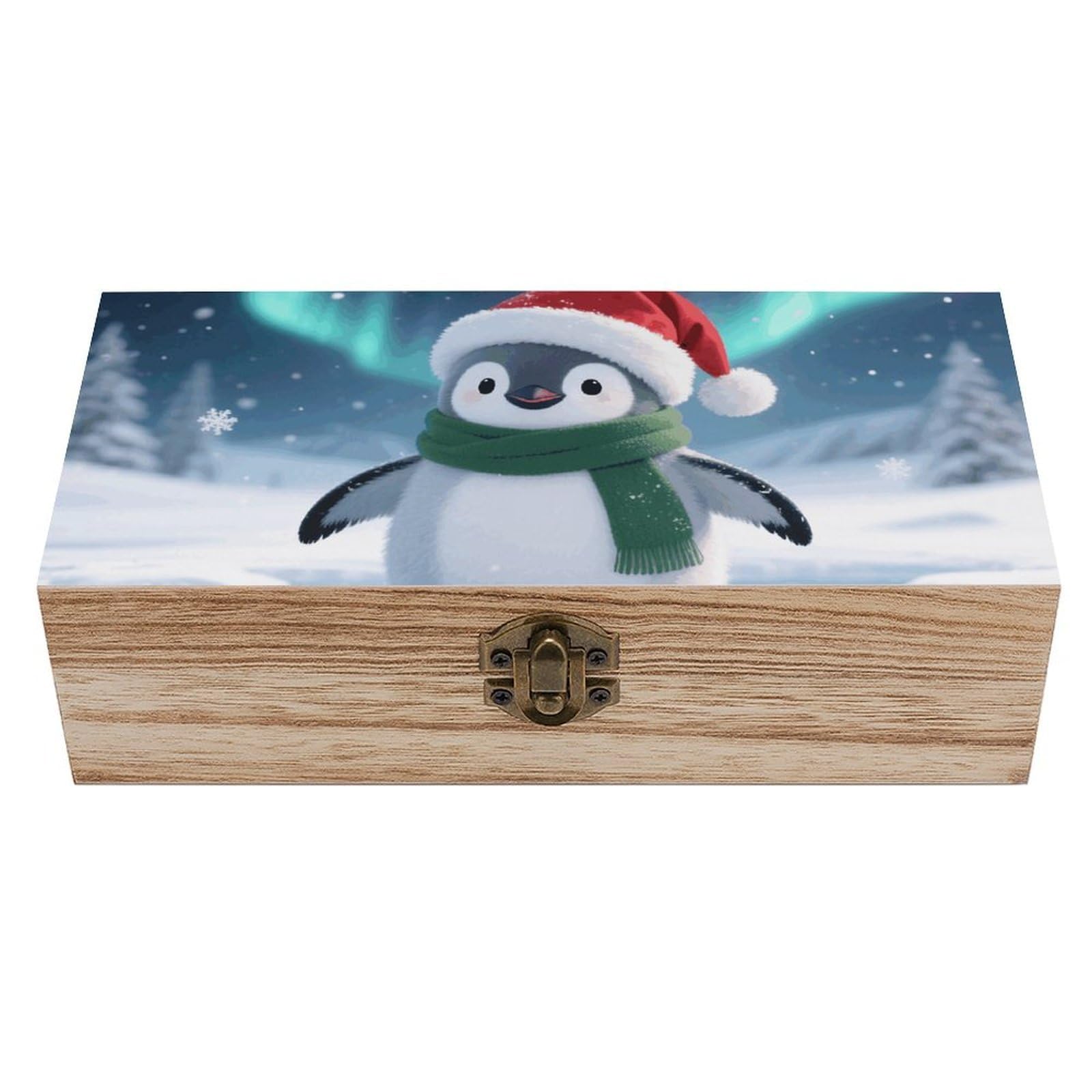 asbwuo Christmas Penguin Wooden Keepsake Box Storage Boxes with Hinged Lid