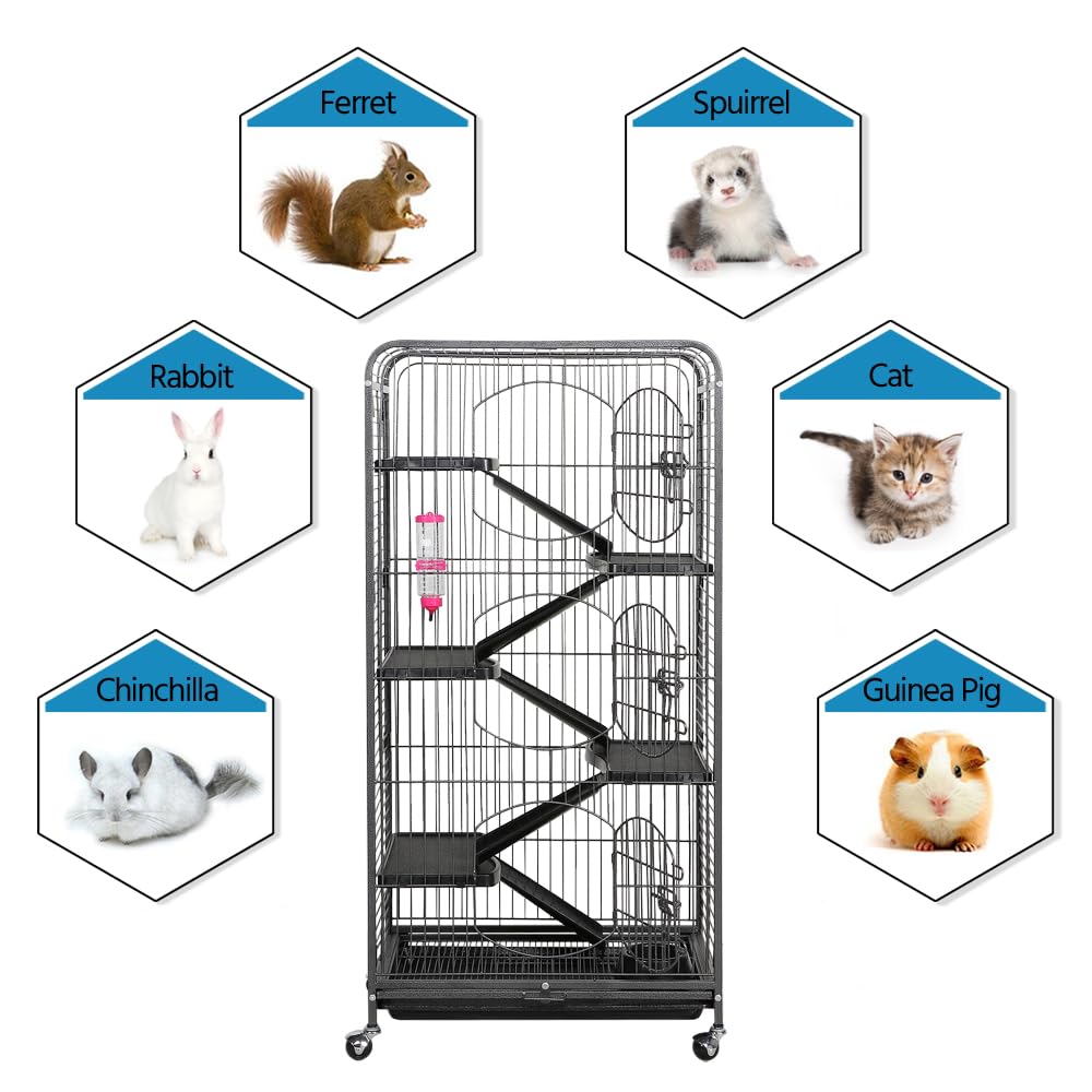 Yaheetech Nagerkäfig mit Rollen, Kleintierkäfig Meerschweinchen Käfig, Käfig für Chinchilla Frettchen Kaninchen Meerschweinchen Degus, 64 x 43 x 131 cm(L x B x H), Drahtabstand 2,3 cm, Schwarz