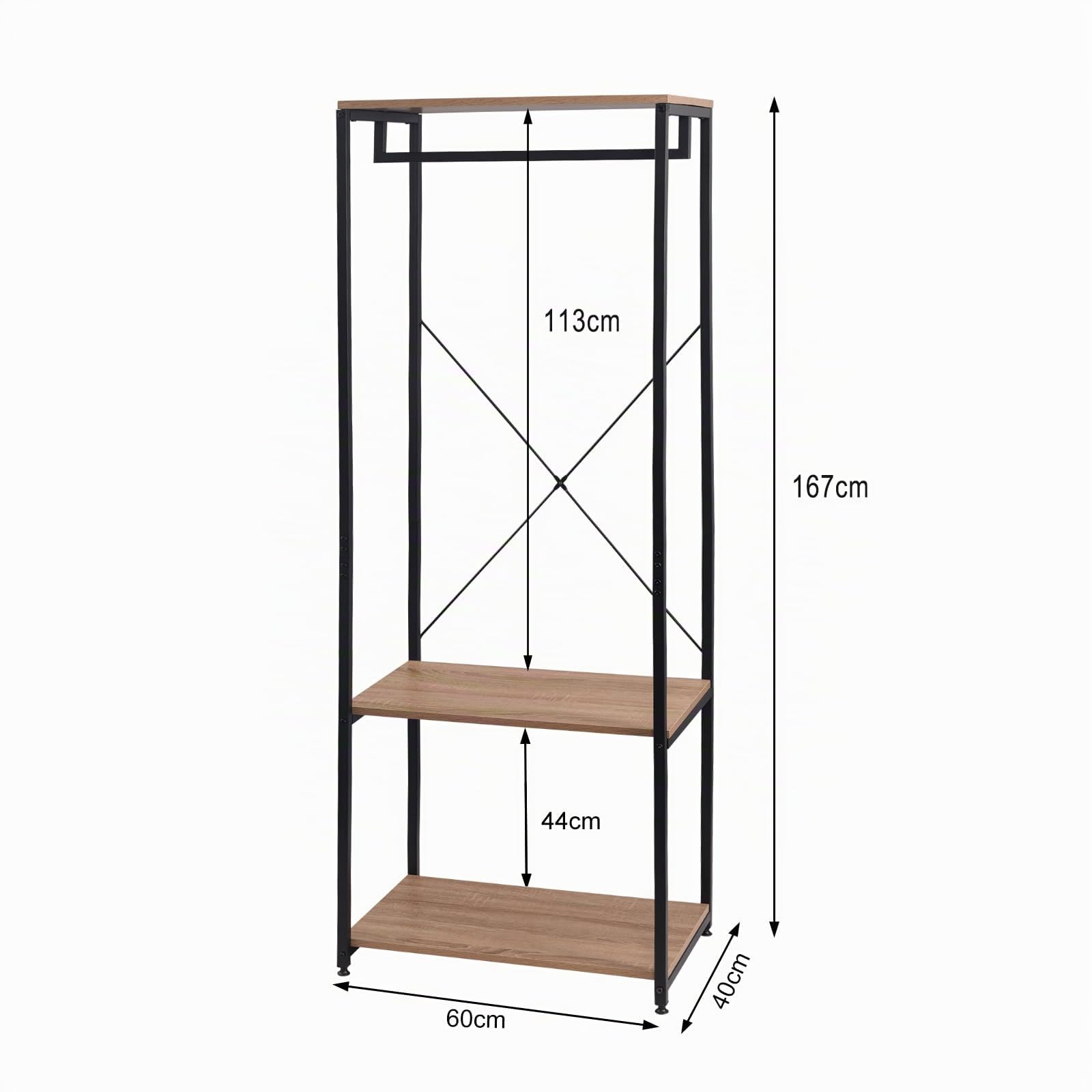 WOLTU Perchero de Pie con Estante Zapatero, Perchero Burro para Colgador Ropa, Metal y Madera, 60 x 40 x 167 cm
