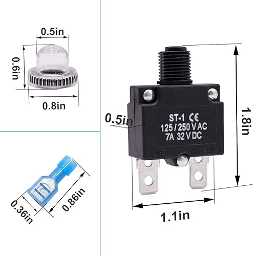 Vista 20 de mxuteuk 5 interruptores automáticos de 3, 5, 10, 15, 20 amperios, reinicio manual de 125/250 V CA, 32 V CC, interruptor protector de sobrecarga