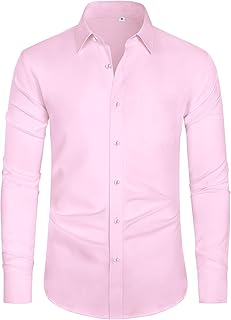 Camisa de manga larga para hombre, sin arrugas, elástica, corte regular, para el tiempo libre, fácil de planchar, color liso