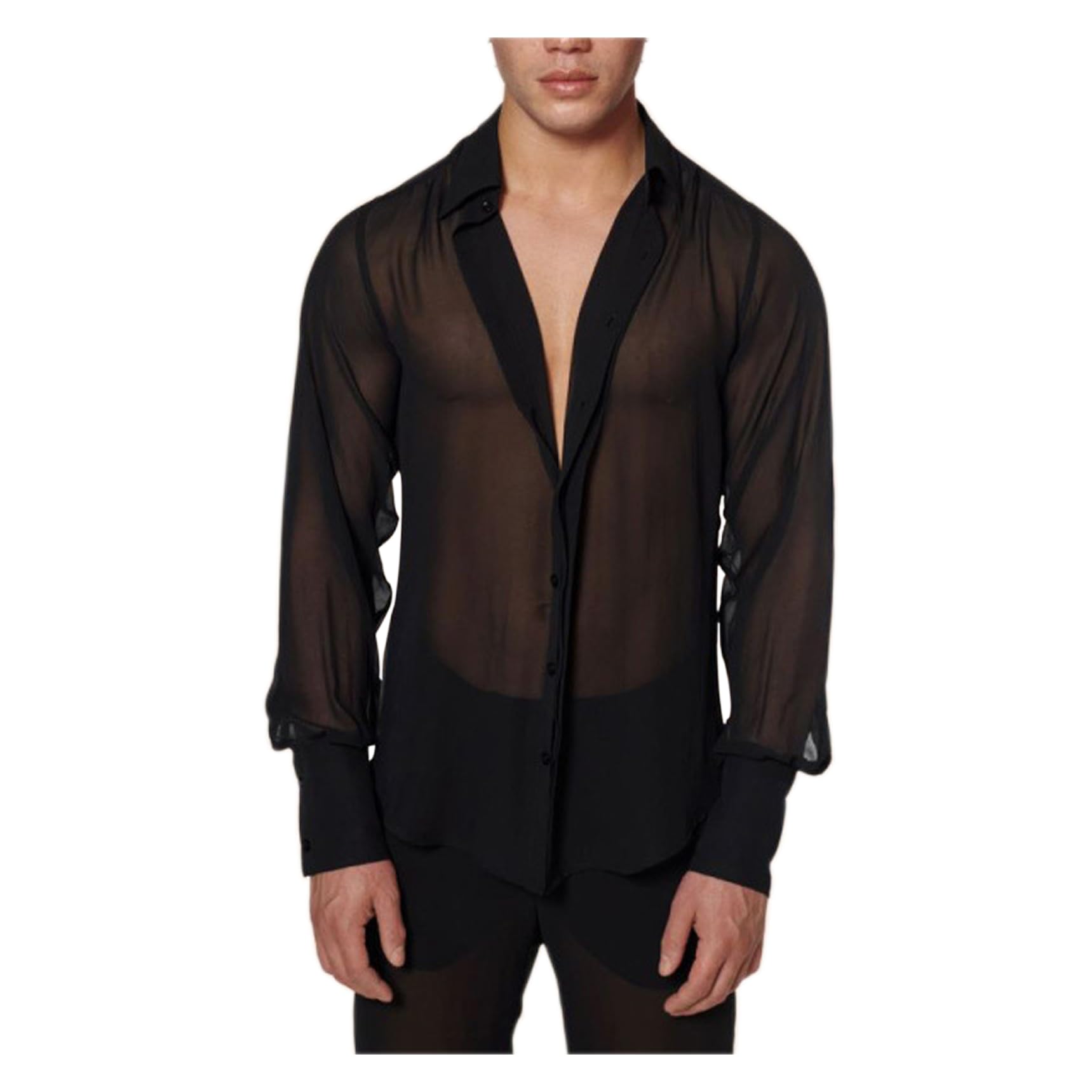 Camisa transparente de manga larga para hombre