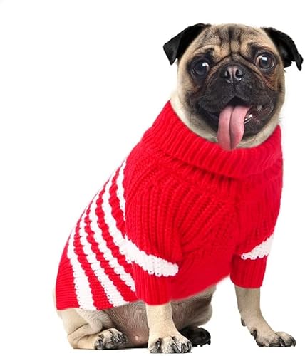 Frienperro Suéter pequeño para perro, suéter de otoño para cachorros, sudadera a rayas para perros pequeños, niñas y niños, ropa de cuello alto,