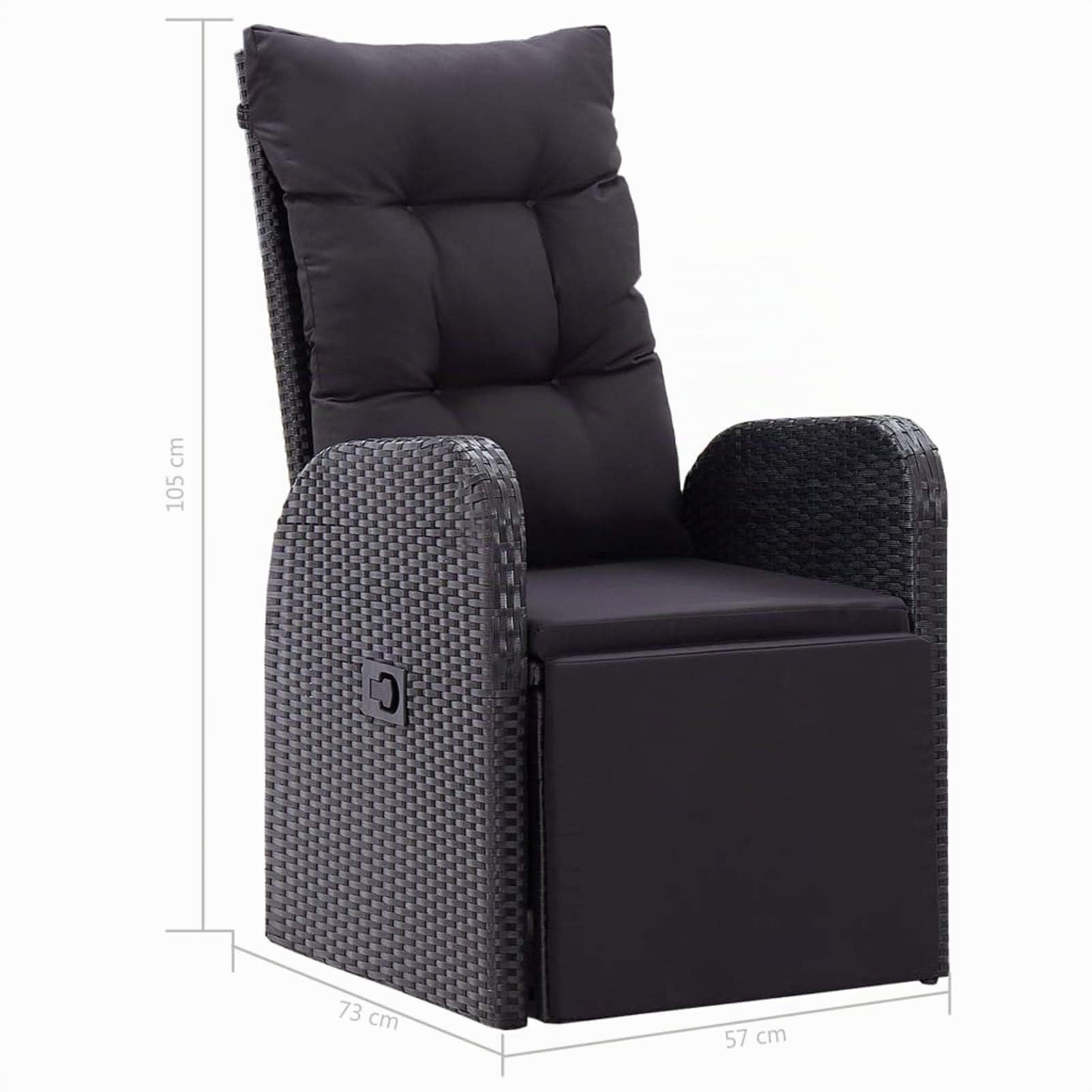 Tidyard Sedia da Giardino Reclinabile in Polyrattan Nero con Cuscini, Poltrona da Esterno Reclinabile in Rattan, 57x73x105 cm