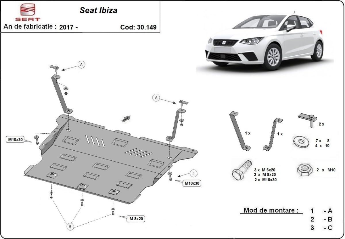 Protezione motore in metallo compatibile con Seat Ibiza.