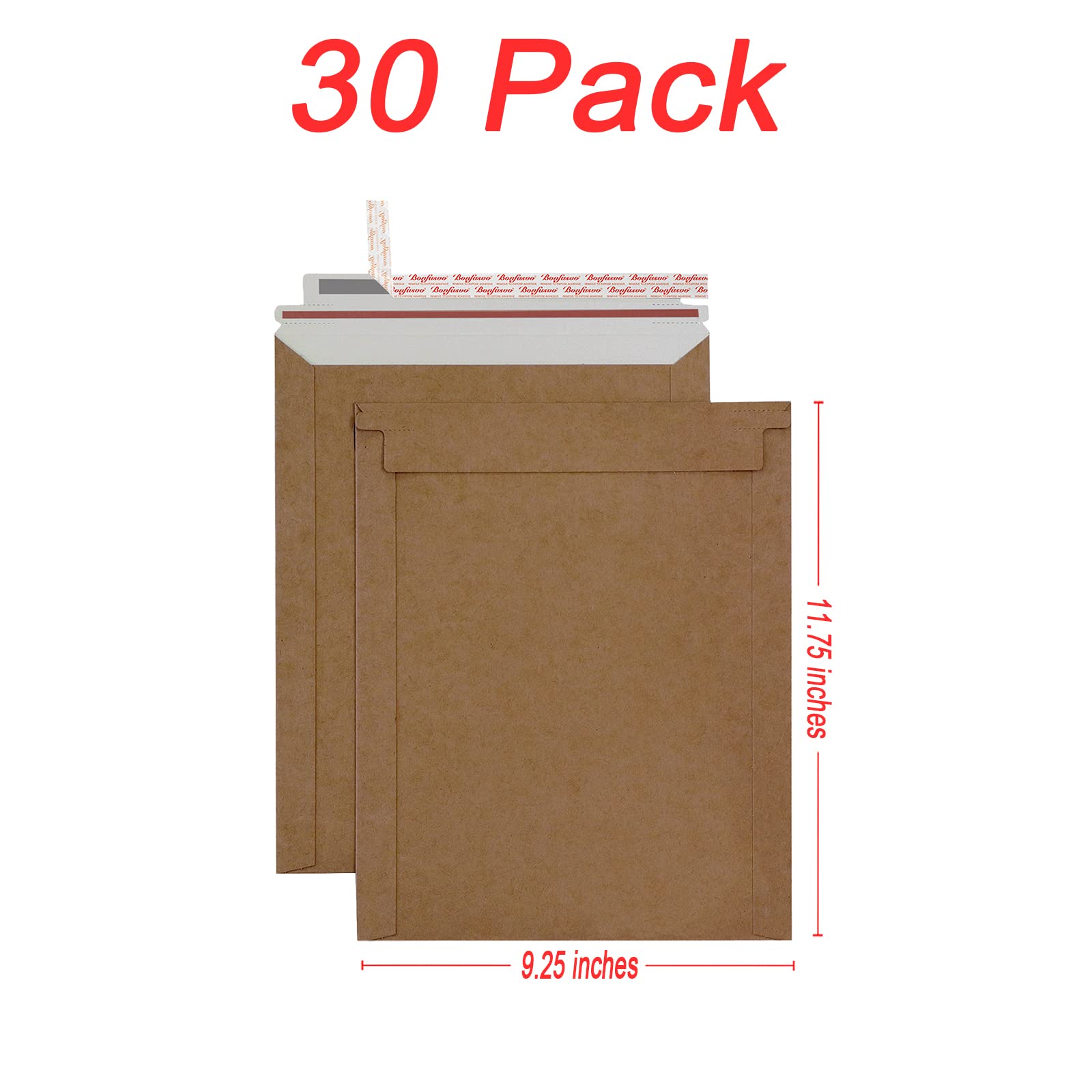Bonfasvo Paquete de 30 sobres rígidos de 9.25 x 11.75 pulgadas, color marrón, autoadhesivos, de cartón kraft a granel, no se doblan, para documentos, fotos, papeles, archivos y CD