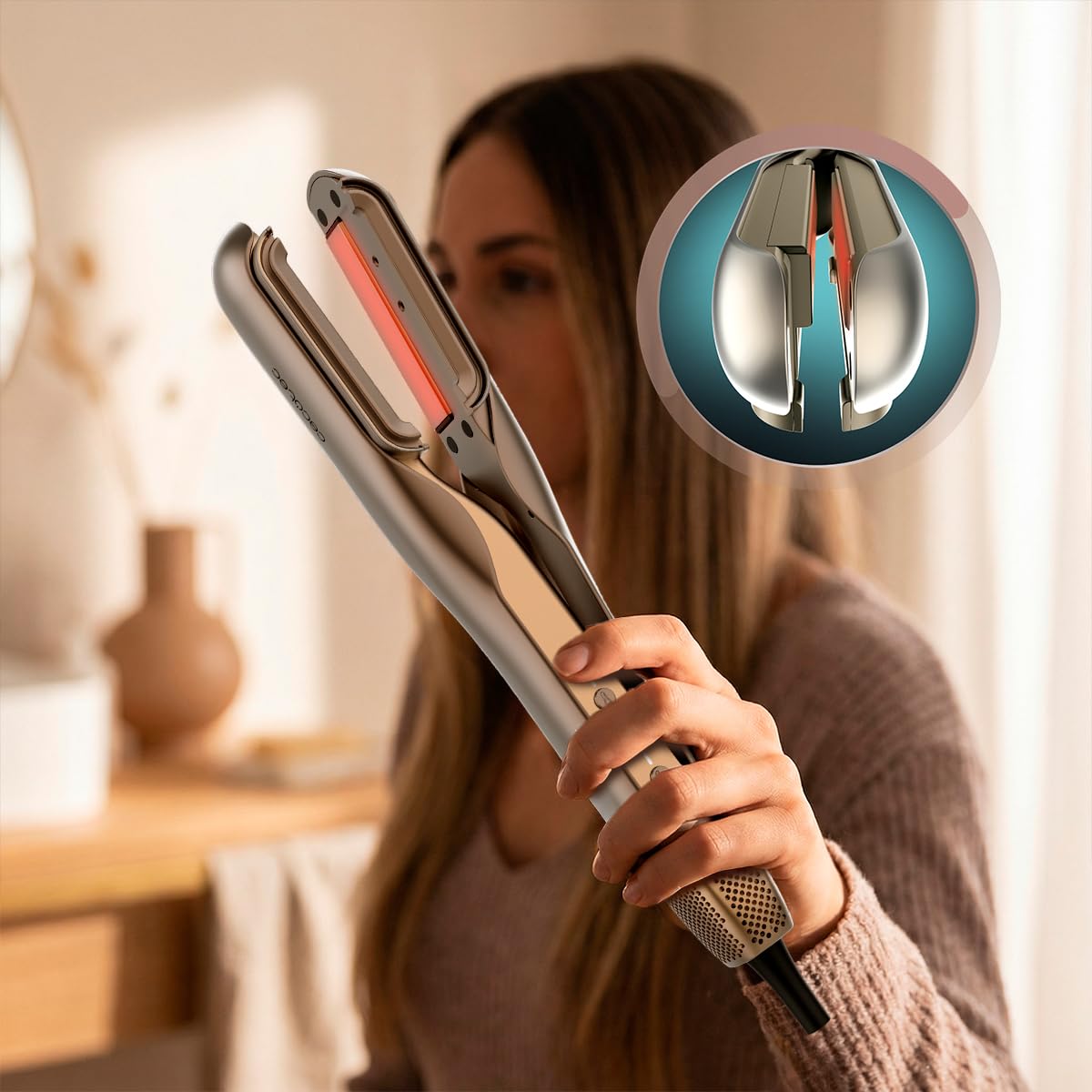 Cecotec AirLisse 2w1 ForceDry Duo prostownica do włosów, podwójna płyta grzewcza, 2 akcesoria, 1000 W, 112 000 obr./min, 3 tryby, przepływ powietrza 13 m/s, silnik bezszczotkowy, funkcja plazmowa