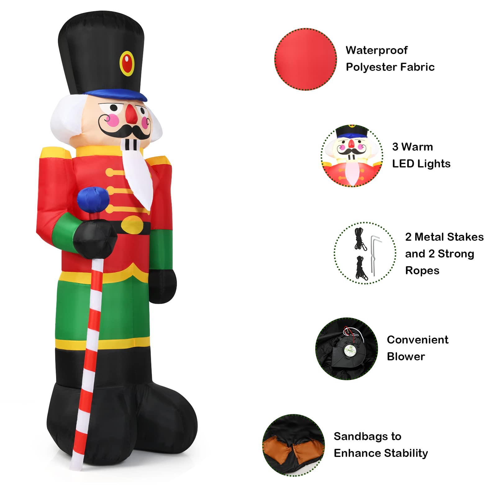 LIFEZEAL Soldat Casse-Noisette Gonflable de Noël 240 CM, Modèle de Soldat du Père Noël, Tissu en Polyester Imperméable, Décoration Gonflable de Noël Lumineux, pour l’Intérieur et l’Extérieur
