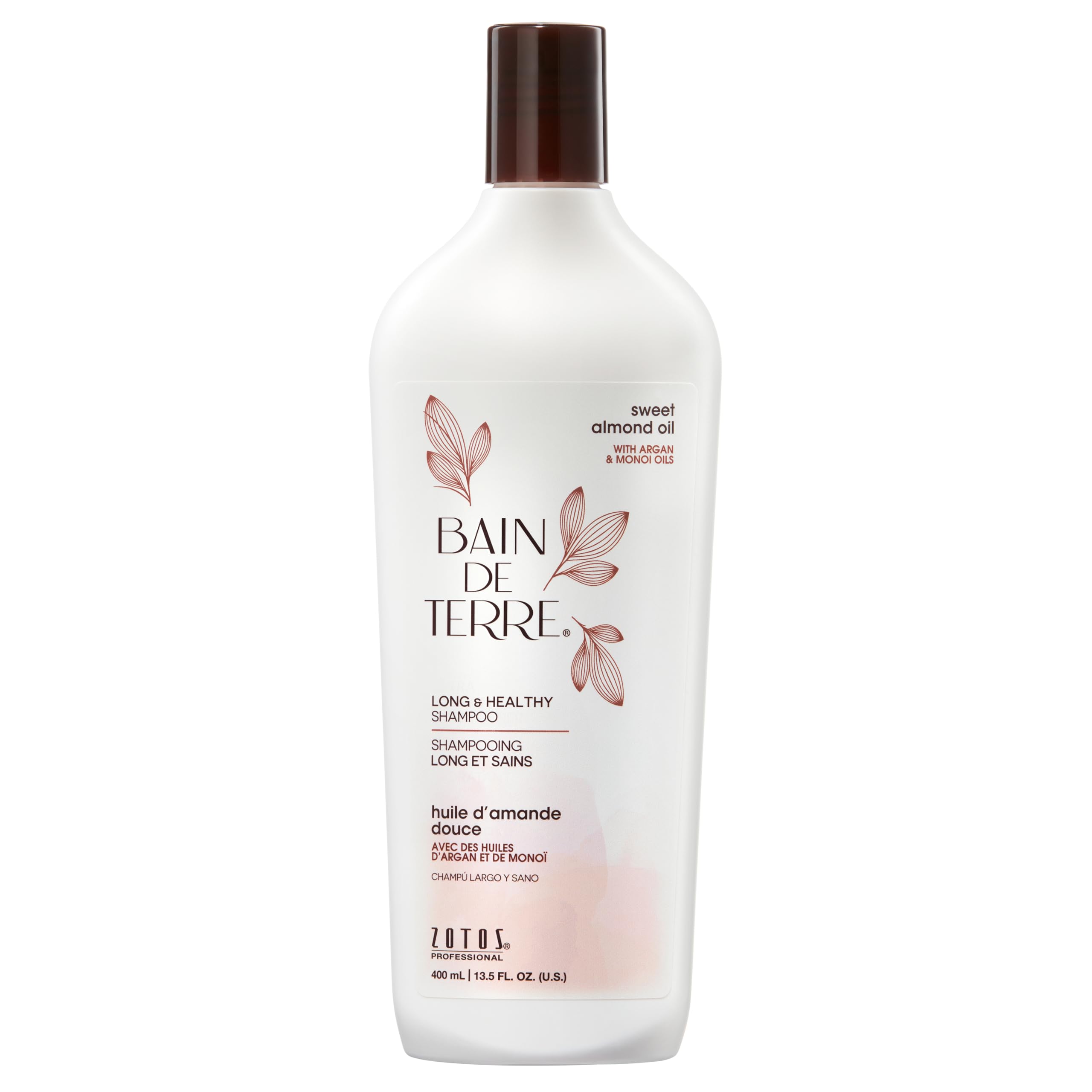 Bain de Terre Sweet Almond Oil Long & Healthy Shampoo, Strength & Protection for Weak, Damaged Hair, with Argan & Monoi Oils, Paraben-Free, Color-Safe, Vegan