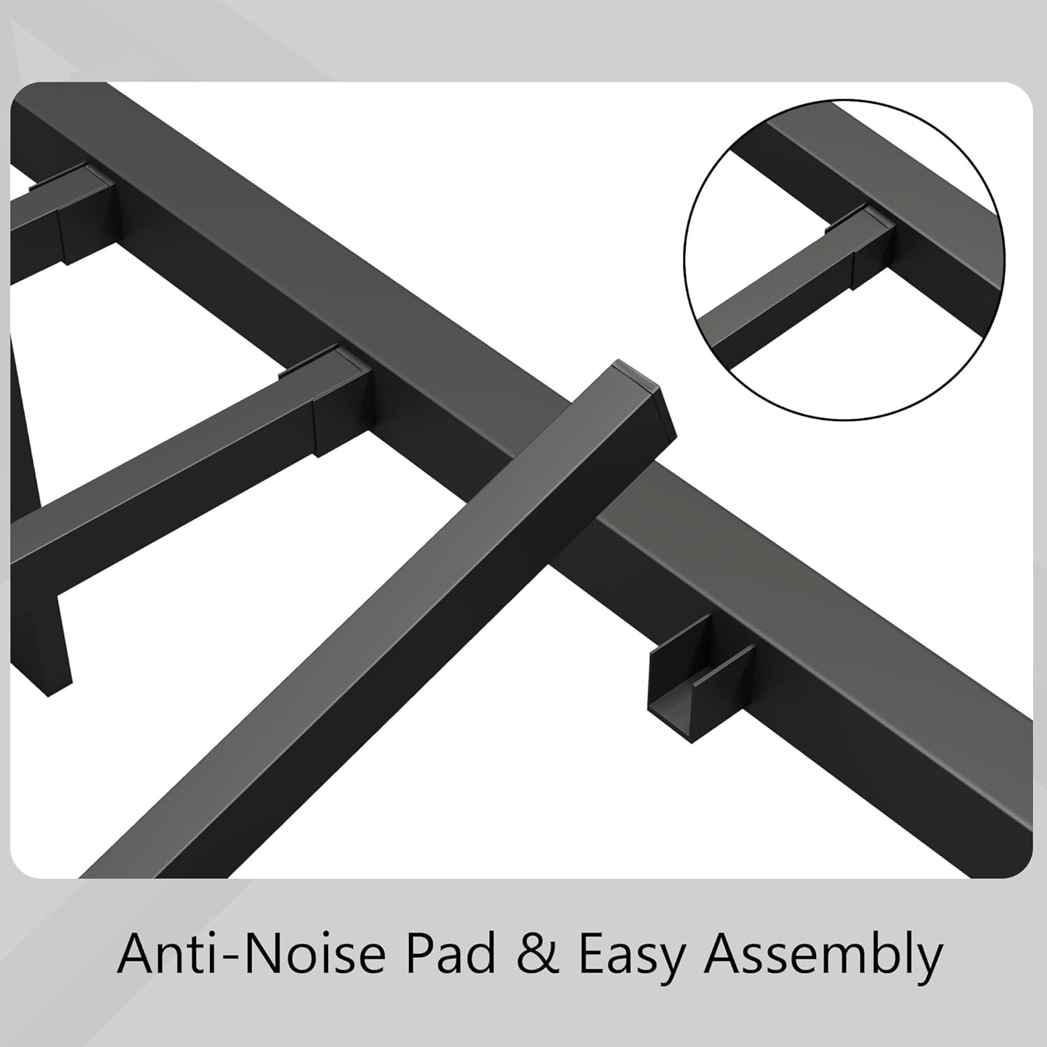 Anti-Noise Pad and Easy Assembly features of the zunatu bed frame