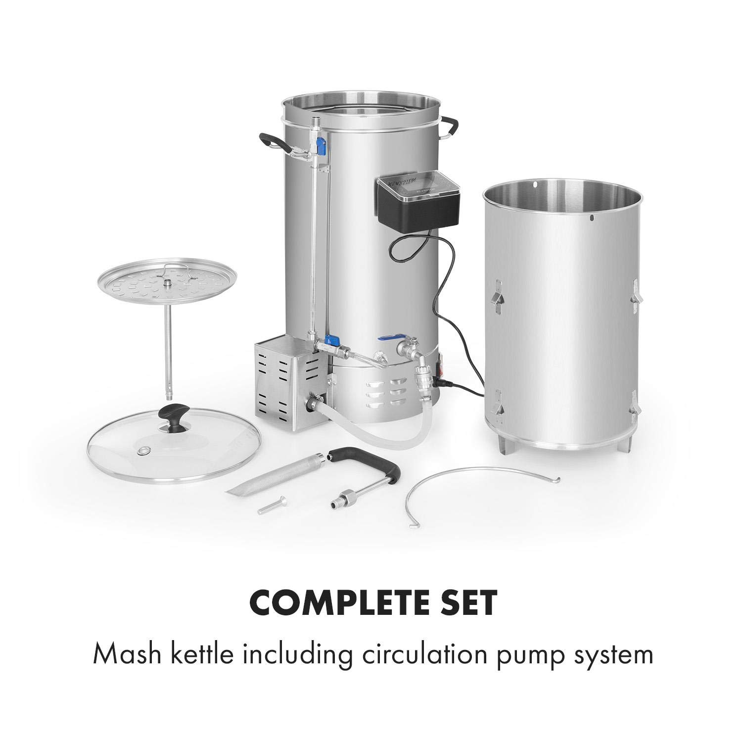 Klarstein Brauheld Pro - Bierbrauset, Maischekessel zum Bier Brauen, Bierbrauanlage, Bier-Selbstbrauset, Selber Bier Brauen, Braukessel Umwälzpumpe, Touch-Panel, Timer, Edelstahl, 2500 W, 30 Liter