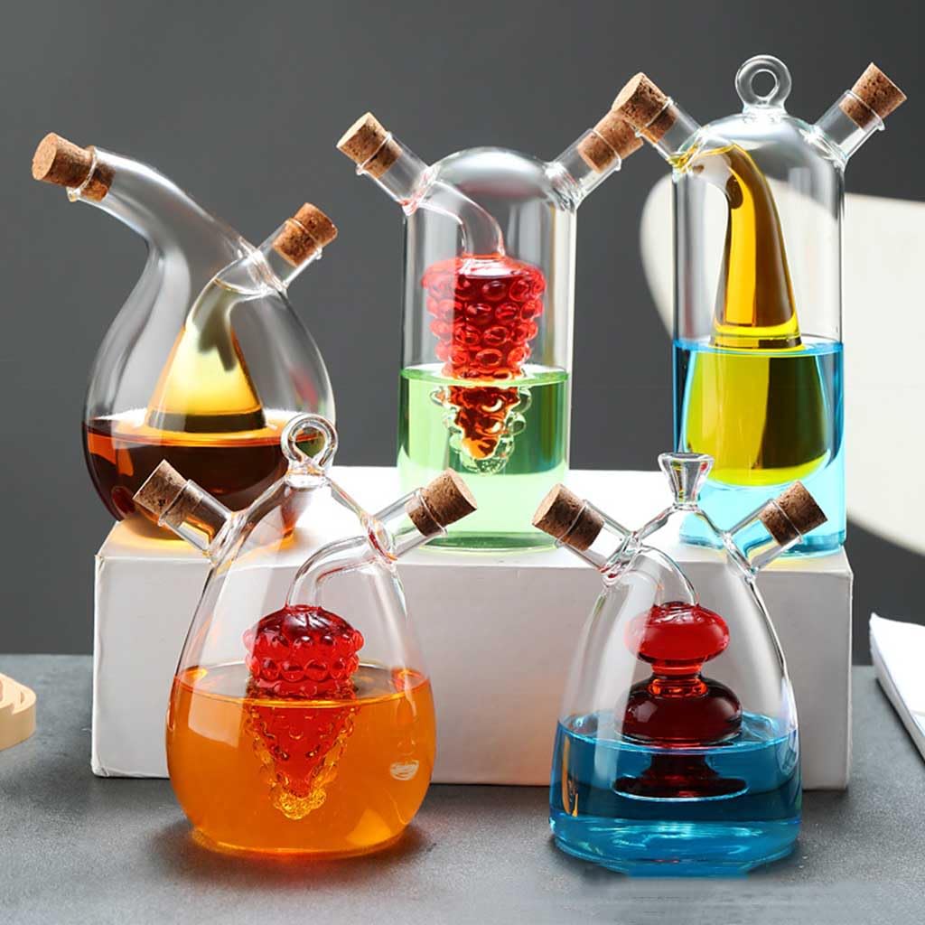 MRKU Öl- und Essigspender aus Glas, 2-in-1-Glasflasche für Öl und Essig zur vielseitigen Verwendung