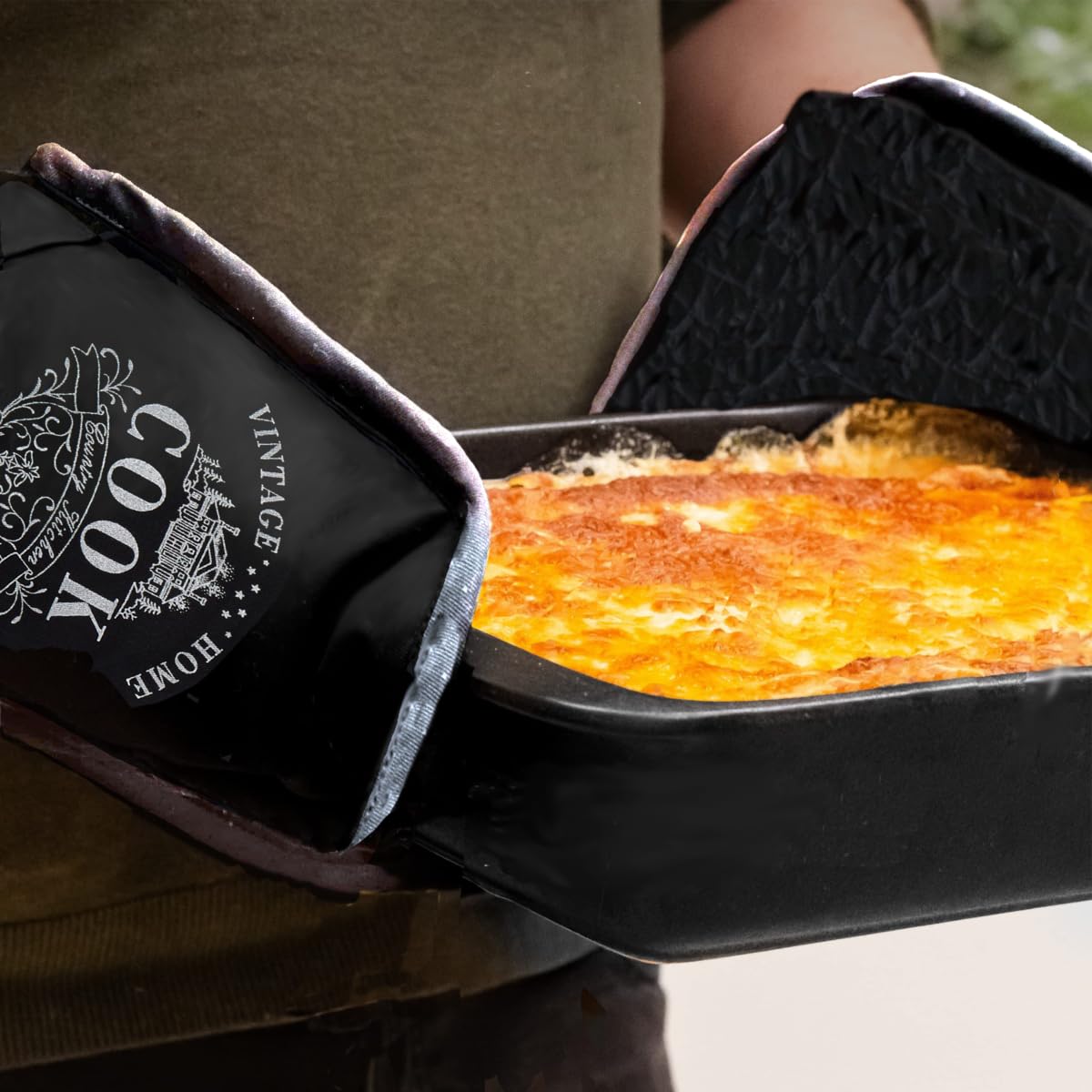 Premier Housewares Podwójna rękawica do piekarnika, Vintage Home Black Edition, na zewnątrz: 100% bawełna