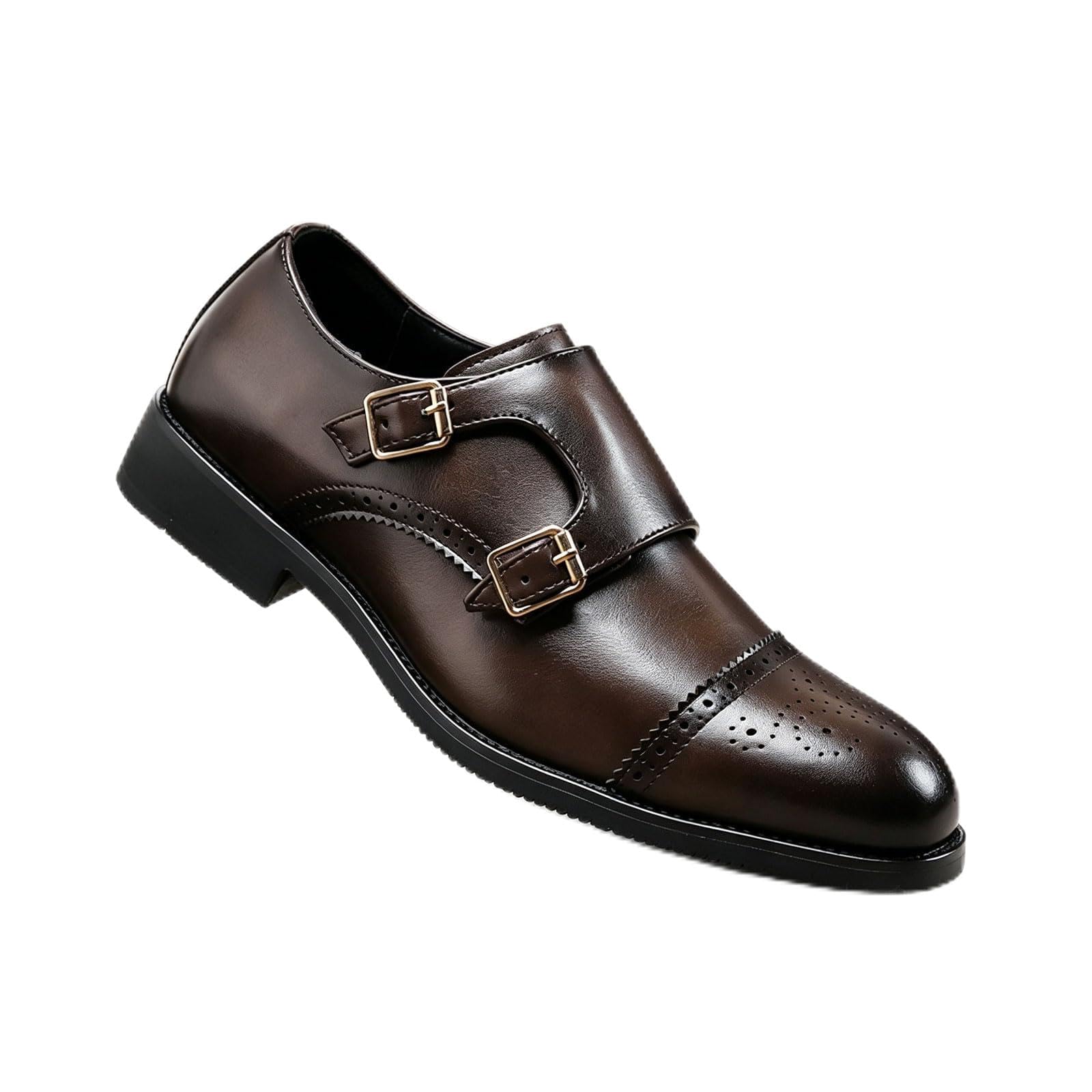 Scarpe Uomo Monk Doppia Fibbia Brogue, Scarpe Eleganti Punta Forata per Ufficio Matrimonio Abito