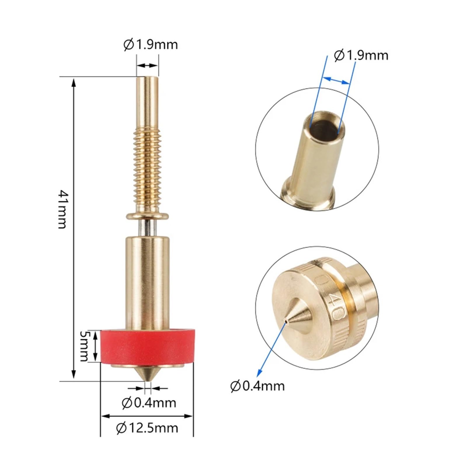 Juego de Boquillas, Compatible con Hotend Cerámico Revo, Latón Titanio | Boquillas de latón y titanio for hotend cerámico Revo(3PCS 0.8mmBrass)