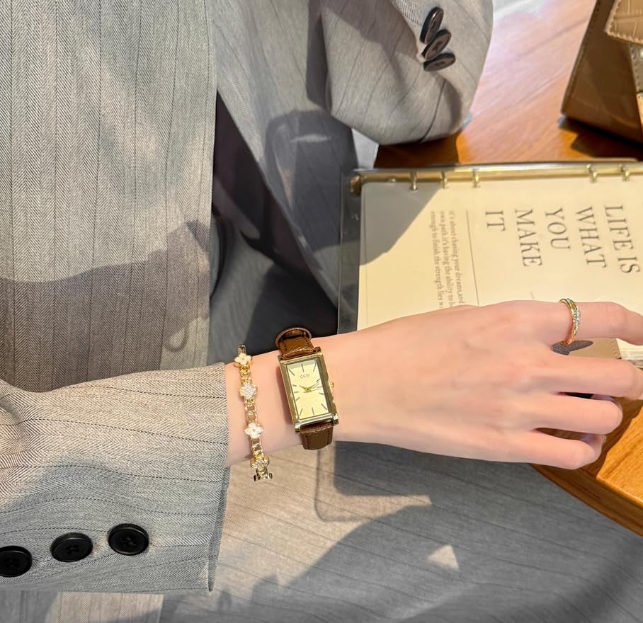 Image of Quartz Watch for Women, Lady Stylish Square Dress Watch with Leather Strap and Sapphire Crown