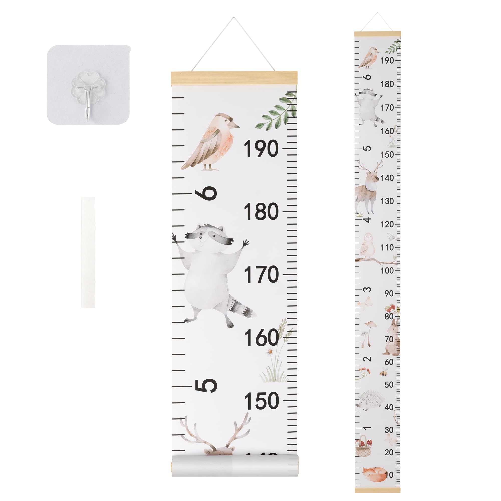 Canvas Kids Growth Chart for Wall, Safari Animals Height Measurement Tracker Gender Neutral, Hanging Ruler with Removable Hook, Nursery Room Playroom Toddler Bedroom Decor, 79”x7.9”