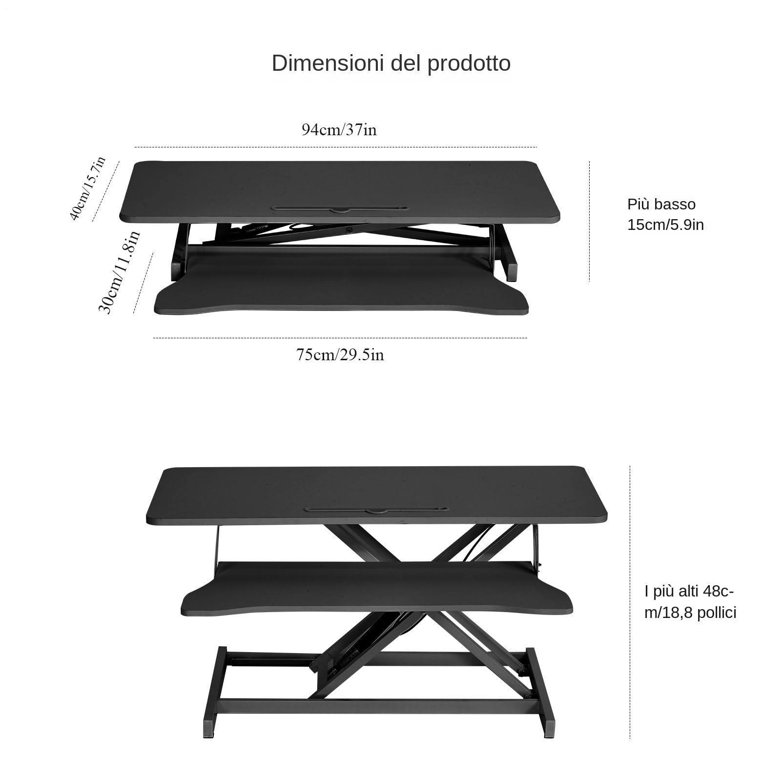 Convertitore Per Scrivania In Piedi Regolabile In Altezza, Convertitore Per Scrivania In Piedi A Due Livelli Da 37" Con Vassoio Per Tastiera, Postazione Di Lavoro Sit-stand Per Due Monitor E Laptop