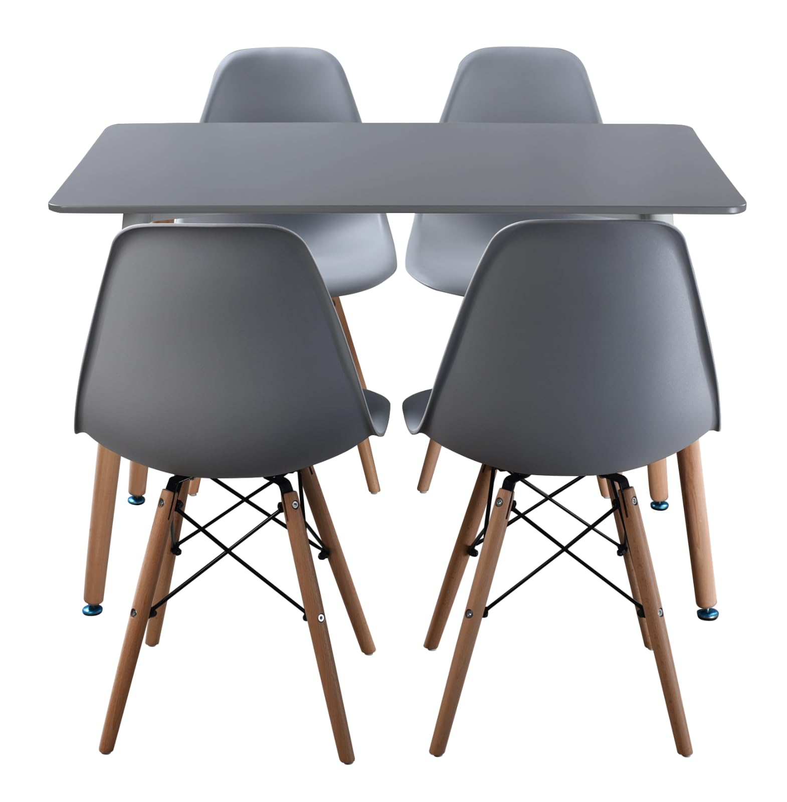 URBNLIVING TROMSO 110cm Rectangle Scandi Style Kitchen Coffee Grey Table And 4 Chairs Grey Beech Legs