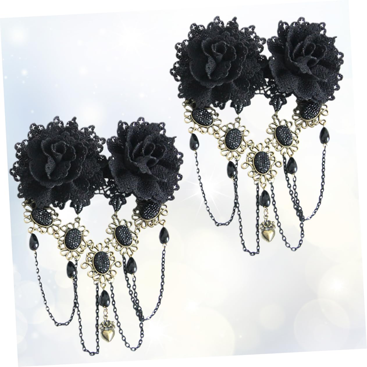 FRCOLOR 4stücke Schwarze Blumen Haarklammern Mit Quasten Handgemachte Gothische Haaraccessoires Aus Harz Und Strass Für Damen Elegante Kopfbedeckung Für Partys Hochzeiten Und Besondere